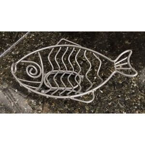 Fish Shaped Fruit Bread Basket Rack Oval Metal Bowl Centerpiece Pewter